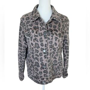 Blank NYC Brown Cheetah Print Denim Trucker Jacket - Size Medium